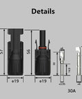 Detailed view of connectors and pins from All In One Solar Crimping Tool Kit With 51 Pieces Includes 12 Pairs Of Solar Connectors