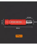 Nifty Hidden Cabinet Fasteners For No Fuss Furniture Building Rock Solid Zinc Alloy Expansion Bolts in red, 40mm size, 100 pcs.