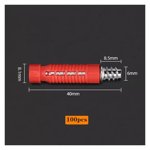Nifty Hidden Cabinet Fasteners For No Fuss Furniture Building Rock Solid Zinc Alloy Expansion Bolts in red, 40mm size, 100 pcs.