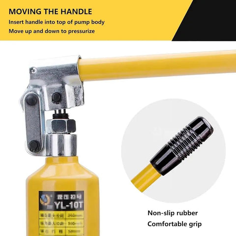 Close-up of hydraulic pump handle for Beefy Heavy Duty Hydraulic Gear Puller Kit 50T With 19.6 Inch Jaws 2-3 Jaw Bearing Puller