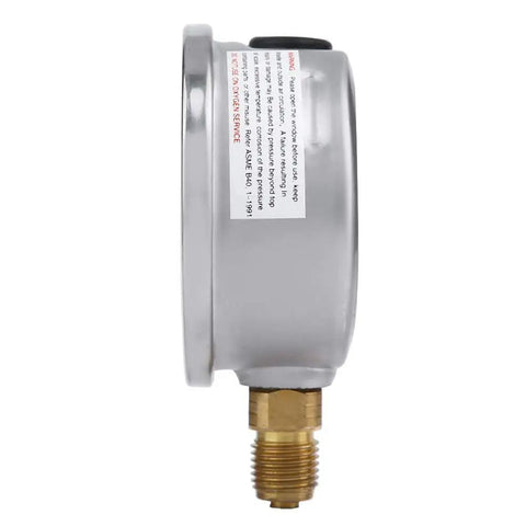 Side view of gauge from Pro Grade Hydraulic Hose Pressure Test Kit With Gauge, M16 To Quarter Inch BSP, 250 Bar And 3600 PSI, 1.5m Hose For Excavators And Heavy Construction Equipment