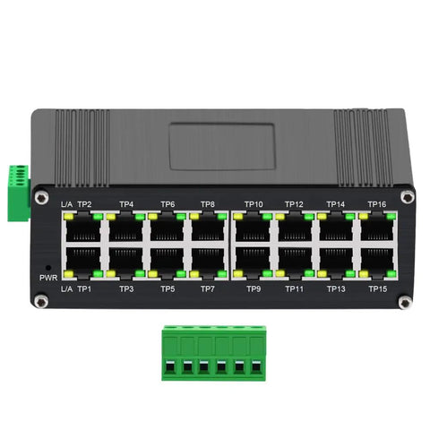 Rugged Industrial 16-Port Gigabit Ethernet Switch With 10/100/1000Mbps RJ45, Auto-Negotiation And Auto MDI/MDIX, IP40 housing
