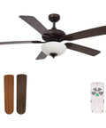 52 Inch Indoor Ceiling Fan With Light And Remote Control, Farmhouse Style Ceiling Fan In Oil Rubbed Bronze With Reversible Blades And Motor