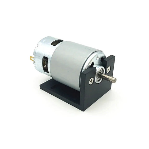 Beefy Torque 775 DC Motor For Electric Tools 12V 24V 36V, 3500 To 9000 RPM, mounted on a black stand, side view, 5mm shaft