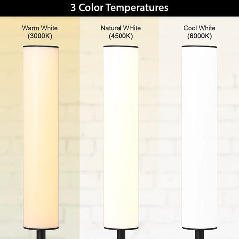 Dope Cylinder LED Floor Lamp With Remote showing three color temperatures: Warm White 3000K, Natural White 4500K, Cool White 6000K.