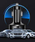 Six Port Usb C Car Charger With Led Voltage Display PD QC3 Fast Charging with cars in background and digital voltage display