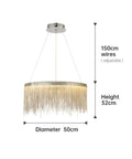 Modern LED Tassel Pendant Lights Aluminum Chain Chandeliers Hanging Lamps Home Living Room Kitchen Suspension Lustre with Remote,Exquisite with adjustable 150cm wires.