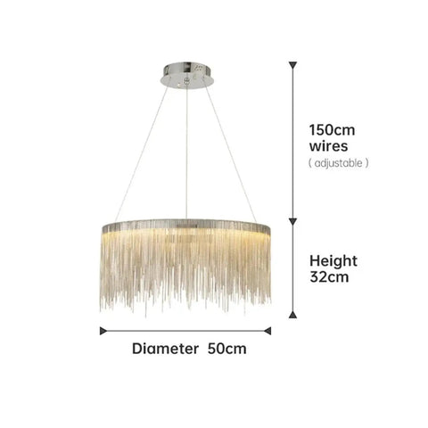 Modern LED Tassel Pendant Lights Aluminum Chain Chandeliers Hanging Lamps Home Living Room Kitchen Suspension Lustre with Remote,Exquisite with adjustable 150cm wires.