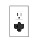 15 Amp To 20 Amp T Blade Plug Adapter For 120V Outlets, black adapter on white background.
