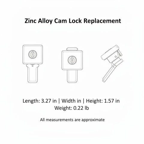 Heavy Duty Zinc Alloy Cam Lock For Cabinets And Drawers, 3.27x3.27x1.57 inches, design illustration with measurements