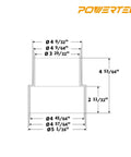 Technical drawing of 5 Inch To 4 Inch Dust Collection Reducer Fitting Black ABS Plastic Seamless Main Line To Branch Line Connection For Dust Collectors Converts 5 Inch Od To 4 Inch Od Hoses Or Ports Pro Grade DIY Friendly