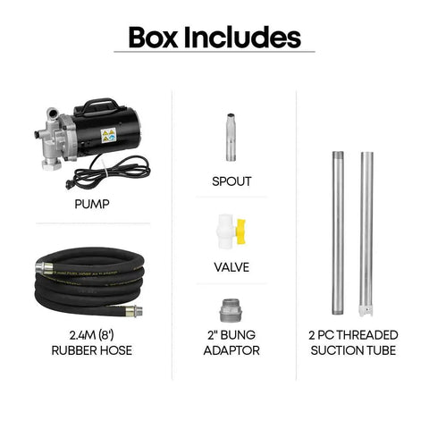 No-Hassle 115V Electric Drum Pump 8 Gpm Blazing Fast Oil Transfer Workhorse For 55 Gallon Barrels components, pump, hose, spout, valve, adapter, suction tube.