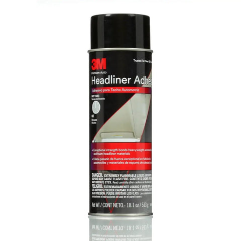 Headliner And Fabric Adhesive Spray 18.1 Oz Aerosol front view, showing label instructions and product details.