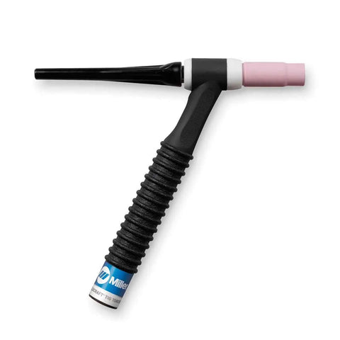 A-150 TIG Torch Kit With Accessories, Hand Held Air Cooled Torch With Diamond Grip Head, shown side view