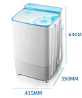 No Sweat Portable Washer With Easy Turn Timer Semi Auto Laundry Machine dimensions shown, compact design for tight spaces.