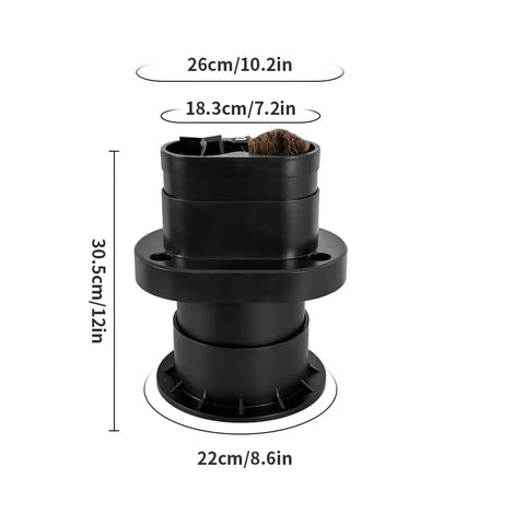 No Sweat Heavy Duty Electric Coffee Knock Box With Automatic Ground Disposal For Large Capacity Espresso Bars and Effortless Portafilter Cleaning That Handles Dregs Like A Pro dimensions shown from the side.