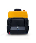 Front view of Ride On Industrial Floor Sweeper With 24 Gallon Dustbin And 65000 Sqft Per Hour Cleaning Power, Heavy Duty Shop Floor Cleaner.