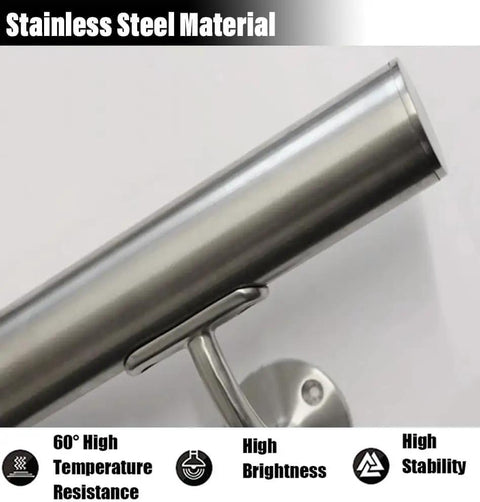 Close-up of Heavy Duty Stainless Steel Handrail Kit for Indoor and Outdoor Decks Stairs and Balconies with high brightness.