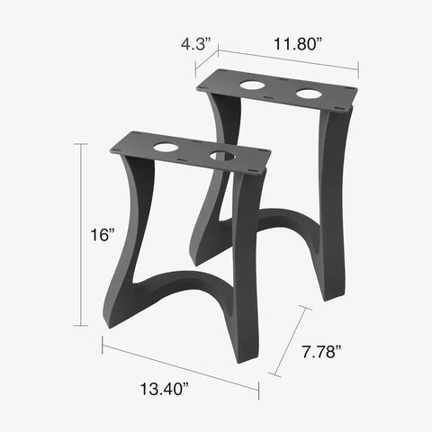 Industrial Steel Coffee Table Legs 16 Inch High, Set of 2, Handmade Modern Farmhouse Table Supports with Nature-Inspired Curves.