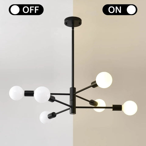Black Sputnik Ceiling Light 6 Light Chandelier With Adjustable Height For Dining Room Kitchen Island Modern Industrial Mid Century Lighting Fixture Farmhouse Style That Feels Lit