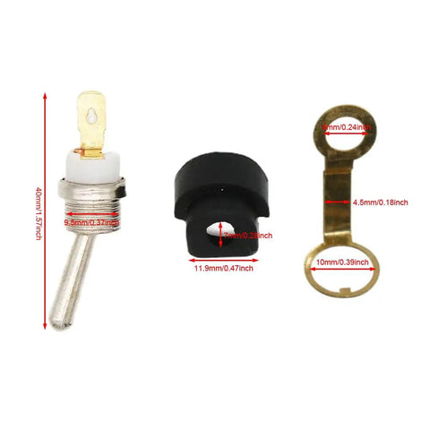 Two Pack Chainsaw Kill Switch Replacement Kit For 45cc To 58cc Gas Engines, showing switch components with measurements