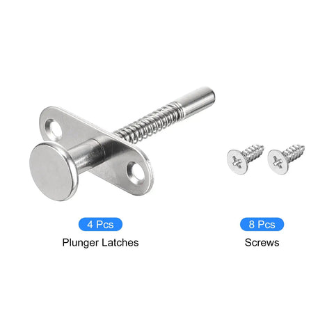 Heavy Duty Steel Plunger Latches 65 X 65 Mm Spring Loaded Cabinet Drawer Locks With Mounting Screws, includes 4 latches and screws.