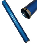 Two blue 2-inch diamond core drill bits for wet drilling in hard concrete