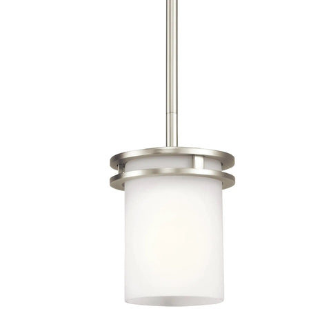 Hendrik 1-Light Mini Pendant With Brushed Nickel Finish And Satin Etched Cased Opal Glass Shade For Kitchen Island And Dining Room Lighting