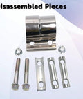 Disassembled pieces of 2 Inch Exhaust Clamp Lap Joint Band Clamp Stainless Steel For Clamping 2 Inch OD To 2 Inch ID Pipes 2 Pack