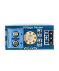 Solid Build 10 Pack DC 0 To 25V Voltage Detection Sensor Module, Analog Voltage Divider Board For Microcontroller ADC Input, 3.3V And 5V Compatible With Screw Terminal Interface, Easy DIY Hookup And Hella Smooth Signal Scaling, close-up of blue voltage sensor board.