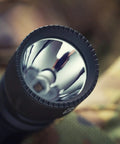 Close-up of the LH2 High Density Infrared LED Light Head With Single Mode Throwing Beam, no batteries, black aluminum alloy design.