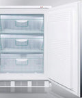 Heavy Hitter Upright Freezer In Slick Stainless Steel With Deep Freeze Capability And Integrated Security Lock Crafted For Cramped Corners And No Fuss Daily Storage with open door and three slide-out trays