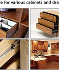 Collage of cabinets and drawers showing six inch ball bearing drawer slides with full extension and soft close feature in use