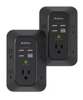Two Pack USB Wall Charger Surge Protector With 5 Outlets And 4 USB Ports Including USB C 1800 Joule Power Strip Black