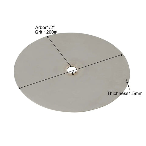 Six-Piece Diamond Flat Lap Wheel Discs 8 Inch By One Half Inch Arbor Pro Grade with Grit 1200, 1.5mm thick, top view