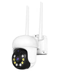 Outdoor WiFi PTZ Security Cam 1080P Waterproof With AI Human Detection And Color Night Vision mounted on white wall