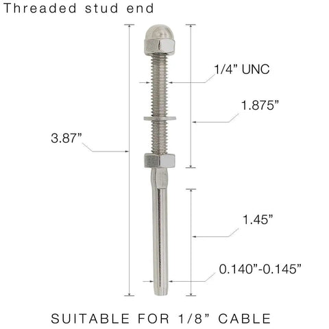 100 Pack Heavy Duty Threaded Terminal Stud Ends For One Eighth Inch Cable Railings, Stainless Steel T316 Marine Grade, Tensioner Kit With Washer Lock Nut And Acorn Nut, Ideal For Deck Railing Systems And Cable Rail Projects