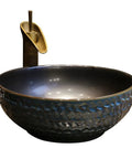 USZWBY Vessel Sinks Bathroom Vessel Sink Round Ceramic Washbasin with gold faucet, elegant bowl design, modern countertop use.