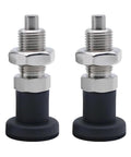 Grip Tight Two Piece M20 Thread Stainless Steel Ball Nose Spring Plunger Pair With Quick Twist Knob And Bully Proof Retracting Pin For Fast Industrial Clamping Setup, showing two stainless steel plungers.