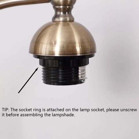 Close-up of socket ring on Chic Vibe Stained Glass Tiffany Style Flower Petal Table Lamp With Brass Base For Home Decor.