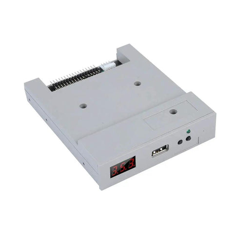 USB Floppy Drive Emulator 3.5 Inch 1.44 MB Plug And Play Disk Drive With Built In Memory For Fat16 Fat32 Fat12 Conversion And Auto Save On Shutdown Disk To USB 3.5 Inch SSD Emulator For Retro Computers in gray with USB port and LED display