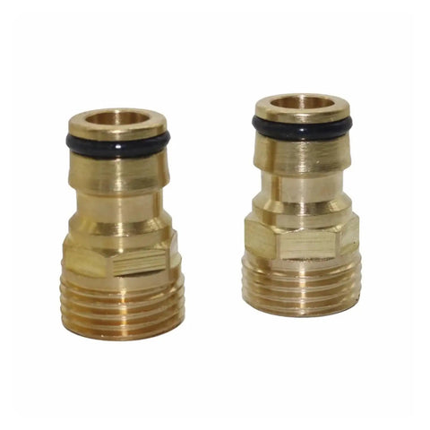 Copper Hose Tap Connector And Mixer Adaptor Water Pipe Joiner Fitting For Garden Hose Faucet Adapter Watering Tools Set Durable Copper Craft Easy Install 2 Pack, showing two connectors.