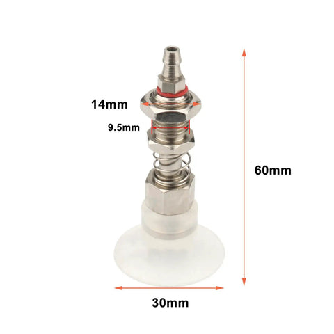 Powerful Vacuum Pump Suction Cup Kit With 30mm Tube And 1m Reach, pneumatic accessory with steel fittings and silicone cup.