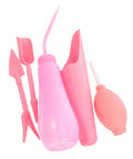 Succulent Planting Kit For Pots And Bonsai Care 5 Piece Pink Garden Tool Set with trowel, spade, fork, tweezers and sheath