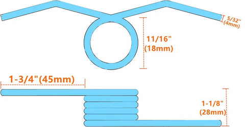 Diagram showing dimensions of Two Pack Metal Handle Extension Spring For Floor Jacks Torsion Return Spring Replacement 3 Ton Hydraulic Jack Tool Kit