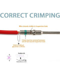 Correct crimping guide for DT Series Solid Contact Kit With Barrel Style Contacts, showing wire strands and crimp position.