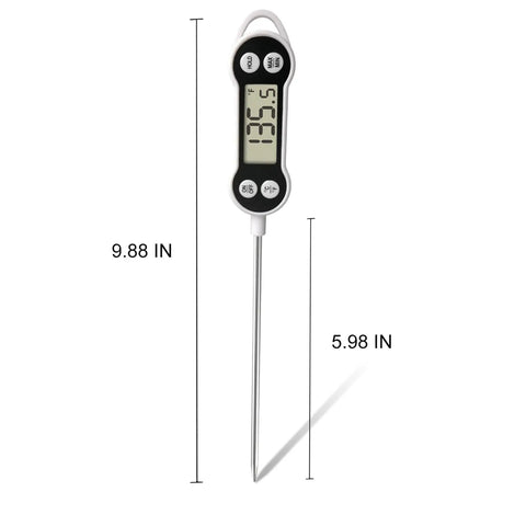 Ultimate Digital Meat Thermometer For Cooking And Grilling Instant Read Probe showcasing 9.88 in length with 5.98 in stainless steel probe