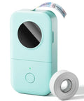 No Sweat Bluetooth Mini Label Maker With Compact Thermal Printer and Smooth App Connections, featuring mint green design and label roll.