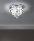 Crystal Chandelier With K9 Crystals And Stainless Steel Pendant Light, 3 LED Lights, Flush Mount Ceiling Fixture For Dining Room Bedroom Living Room, Modern Glow In Cool White With Bright Ambience