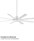 Big Kahuna 66 Inch Outdoor Ceiling Fan With App Control and Remote for Patios Decks and Porches in Matte White shown with included downrod.